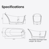 NNEMB 1600x670x780 Bathtub Gloss White Freestanding Acrylic