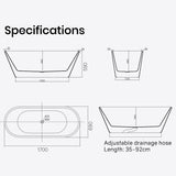 NNEMB 1700x690x590 Bathtub Gloss White Oval Shaped Freestanding Acrylic