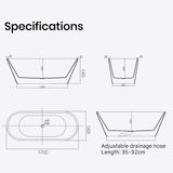 NNEMB 1700x690x590mm Bathtub Gloss Black and White Oval Shaped Freestanding Acrylic