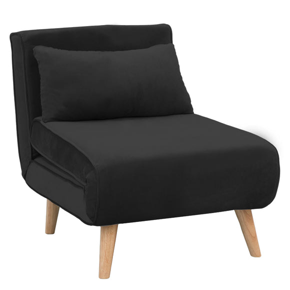 NNEDPE Sarantino Adjustable Chair Single Sofa Bed Faux Velvet - Black