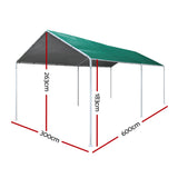NNEDSZ 3m x6m Carport Kits Gazebo Canopy Tent Cover Metal Garden Shed Green