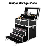 NNEDSZ Portable Cosmetic Beauty Makeup Carry Case with Mirror - Black