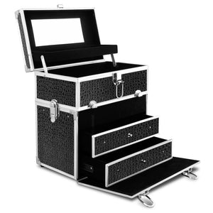 NNEDSZ Portable Cosmetic Beauty Makeup Carry Case with Mirror - Crocodile Black