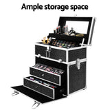 NNEDSZ Portable Cosmetic Beauty Makeup Carry Case with Mirror - Crocodile Black