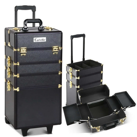 NNEDSZ 7 in 1 Portable Cosmetic Beauty Makeup Trolley - Black & Gold