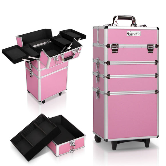NNEDSZ 7 in 1 Portable Cosmetic Beauty Makeup Trolley - Pink