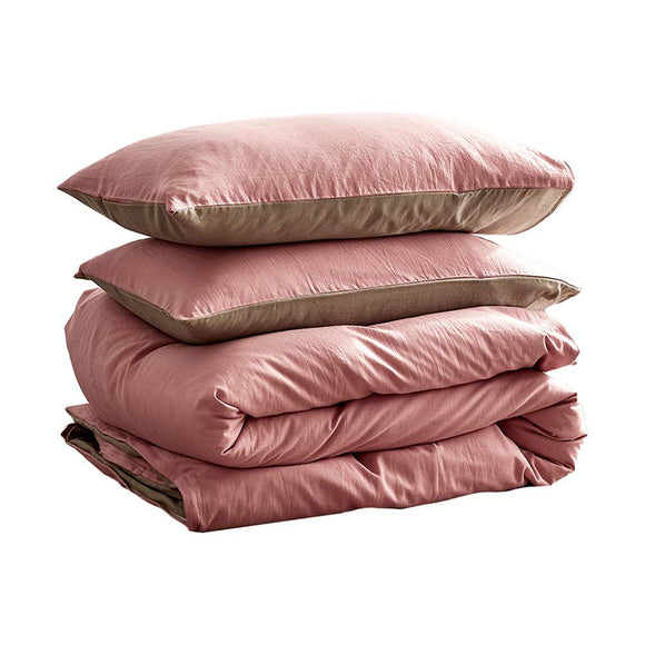 NNEDSZ   Washed Cotton Quilt Set Pink Brown Queen