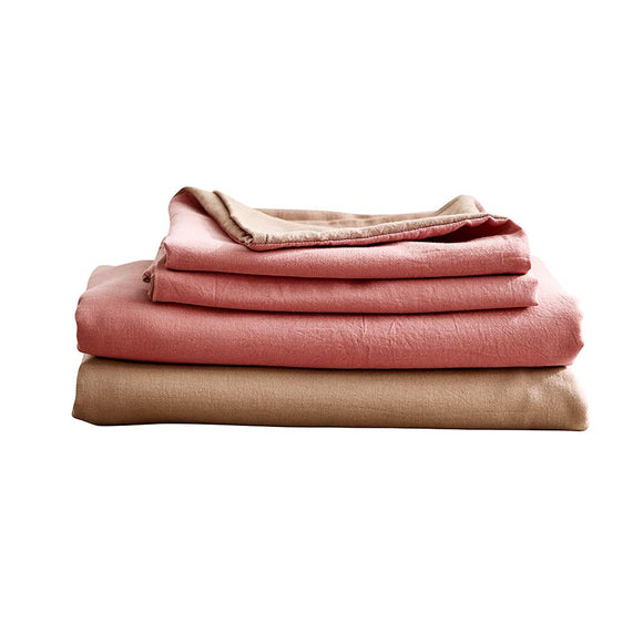 NNEDSZ   Washed Cotton Sheet Set Pink Brown Double