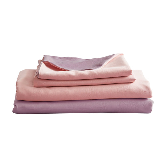 NNEDSZ   Washed Cotton Sheet Set Pink Purple Double