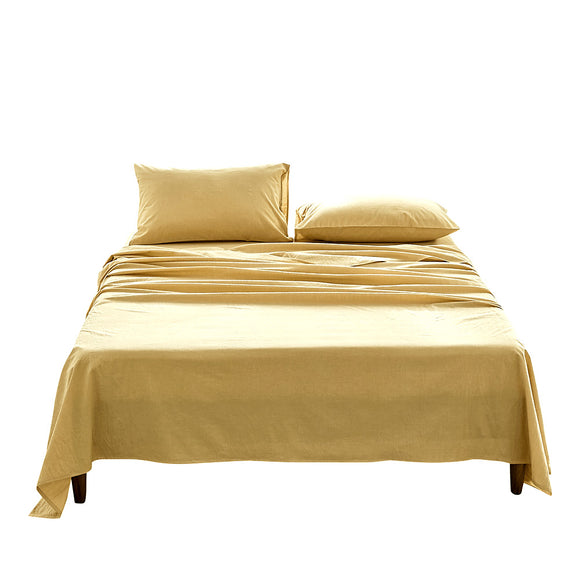 NNEDSZ   Washed Cotton Sheet Set Yellow Double