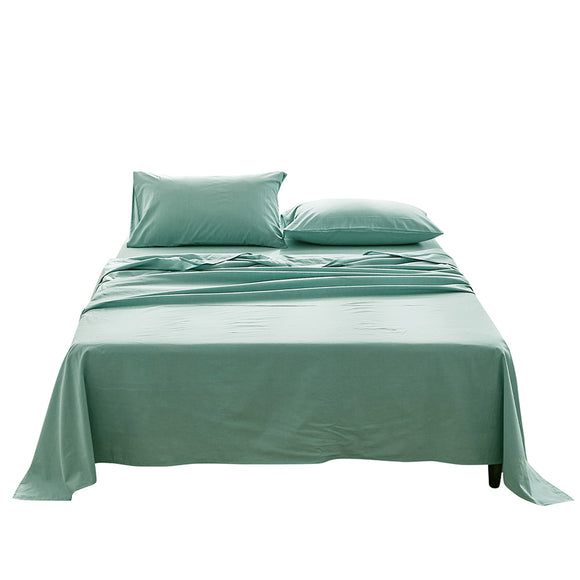 NNEDSZ   Washed Cotton Sheet Set Single Green