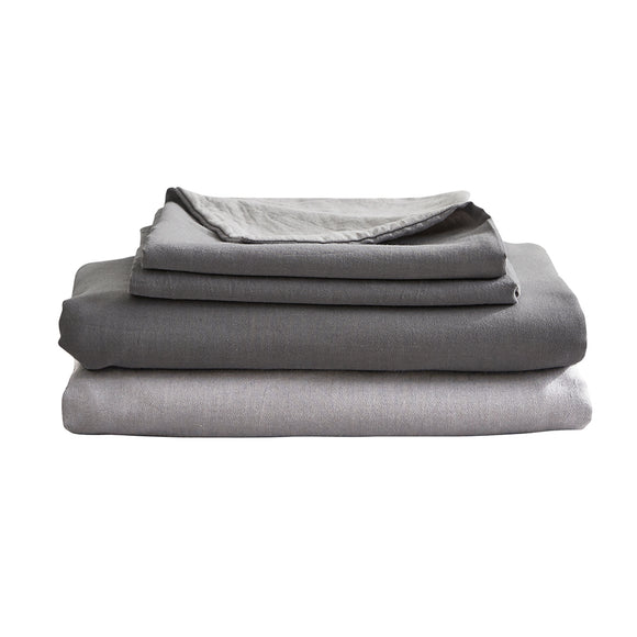 NNEDSZ   Washed Cotton Sheet Set Single Grey