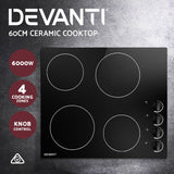 NNEDSZ 60cm Electric Kitchen Burner Cooker 4 Zone Knobs Control