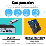 NNEDSZ -CCTV Security System 2TB 8CH DVR 1080P 4 Camera Sets