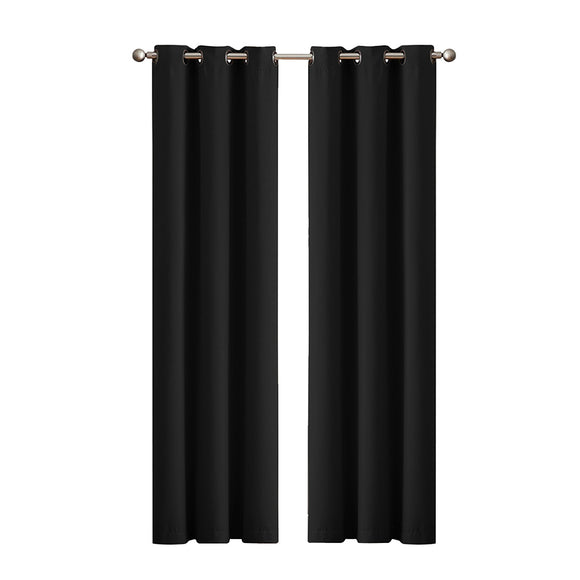 NNEIDS 2x Blockout Curtains Panels 3 Layers Eyelet Room Darkening 132x160cm Black