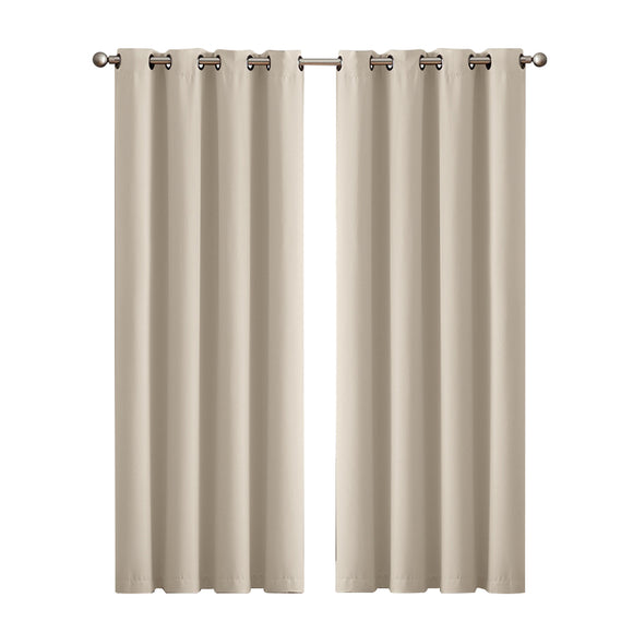 NNEIDS 2x Blockout Curtains Panels 3 Layers Eyelet Room Darkening 132x160cm Beige