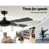 NNEDSZ 52 inch 1300mm Ceiling Fan Wall Control 4 Wooden Blades Cooling Fans Black