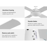 NNEDSZ 52 inch 1300mm Ceiling Fan 4 Wooden Blades with Remote Reversible Fans White