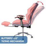 NNEDPE Faux Leather High Back Reclining Executive Office Chair w/ Stool Pink