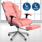 NNEDPE Faux Leather High Back Reclining Executive Office Chair w/ Stool Pink