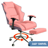 NNEDPE Faux Leather High Back Reclining Executive Office Chair w/ Stool Pink