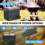 NNEMB 55L Dual Zone Portable Fridge Freezer with onboard Lithium Battery-12V/24V/240V-with 2 Doors-Wheels-for Camping-Car-Outings