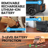 NNEMB 55L Dual Zone Portable Fridge Freezer with onboard Lithium Battery-12V/24V/240V-with 2 Doors-Wheels-for Camping-Car-Outings