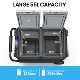 NNEMB 55L Dual Zone Portable Fridge Freezer with onboard Lithium Battery-12V/24V/240V-with 2 Doors-Wheels-for Camping-Car-Outings