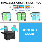 NNEMB 55L Dual Zone Portable Fridge Freezer with onboard Lithium Battery-12V/24V/240V-with 2 Doors-Wheels-for Camping-Car-Outings