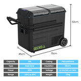 NNEMB 65L Dual Zone Portable Fridge Freezer with onboard Lithium Battery-12V/24V/240V-with 2 Doors-Wheels-for Camping-Car-Outings