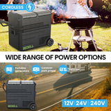 NNEMB 65L Dual Zone Portable Fridge Freezer with onboard Lithium Battery-12V/24V/240V-with 2 Doors-Wheels-for Camping-Car-Outings