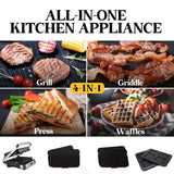 NNEMB 4-in-1 Smart Multi Contact Grill and Sandwich Panini Press-with Waffle Maker Plates