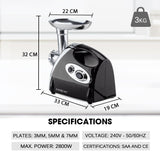 NNEMB 2800W Electric Meat Grinder Mincer Sausage Filler Kibbe Maker Stuffer Kitchen