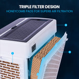 NNEMB 35L 220W Evaporative Air Cooler Portable Industrial Fan-Purifier-Humidifier-Remote Control