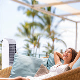 NNEMB 6L Evaporative Air Cooler Portable Household Fan-Purifier-Humidifier-Remote Control-White and Grey