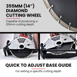 NNEMB 355mm Electric Circular Concrete Saw Wet/Dry-with Diamond Blade