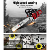 NNEDSZ 52CC Petrol Commercial Chainsaw Chain Saw Bar E-Start Black