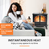 NNEMB Free Standing Electric Log Stove Fireplace Heater with Flame Effect