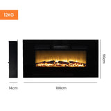 NNEMB 100cm Electric Log Stove Fireplace Heater Wall Mounted with Flame Effect