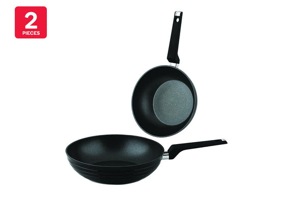 NNEKG CS Kochsysteme Monheim 2 Piece Non stick Frypan Set (24 28cm Black Metallic)