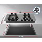 NNEDSZ Gas Cooktop 60cm 4 Burner Ceramic Glass Cook Top Stove Hob Cooker LPG NG Black