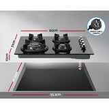 NNEDSZ Gas Cooktop 60cm 4 Burner Glass Cook Top Cooker Stove Hob NG LPG Black