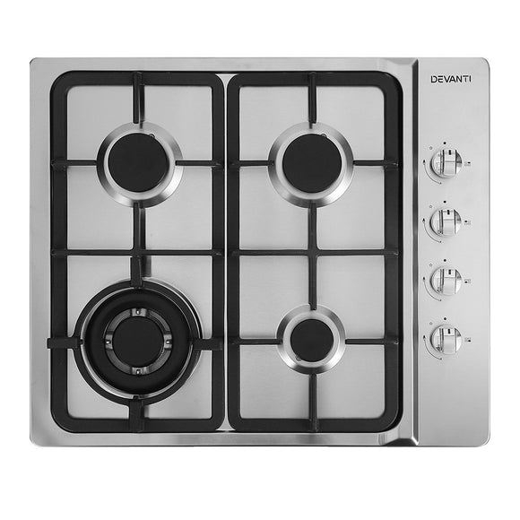 NNEDSZ Gas Cooktop 60cm Kitchen Stove 4 Burner Cook Top NG LPG Stainless Steel Silver