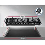 NNEDSZ Gas Cooktop 90cm 5 Burner Stove Hob Cooker Kitchen NG LPG Black Glass
