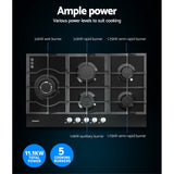 NNEDSZ Gas Cooktop 90cm 5 Burner Stove Hob Cooker Kitchen NG LPG Black Glass