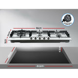 NNEDSZ Gas Cooktop 90cm Kitchen Stove Cooker 5 Burner Stainless Steel NG/LPG Silver