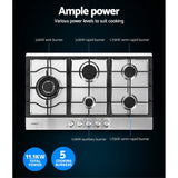 NNEDSZ Gas Cooktop 90cm Kitchen Stove Cooker 5 Burner Stainless Steel NG/LPG Silver