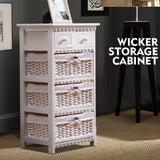 NNEDPE Bedroom Storage Dresser Chest 5 Drawers 3 Wicker Basket Cabinet