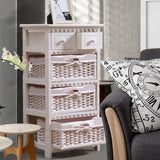 NNEDPE Bedroom Storage Dresser Chest 5 Drawers 3 Wicker Basket Cabinet