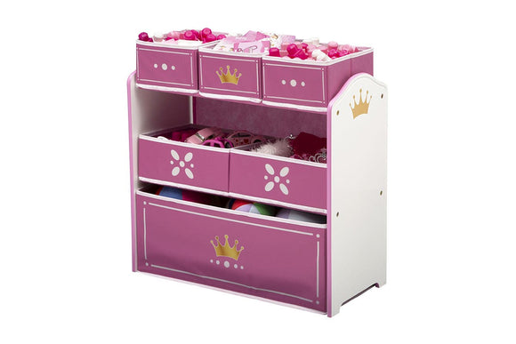 NNEKG Delta Children Princess Crown Multi Bin Toy Organiser (White Pink)